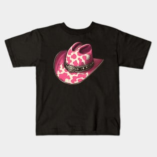 Pink cow print cowboy hat Kids T-Shirt